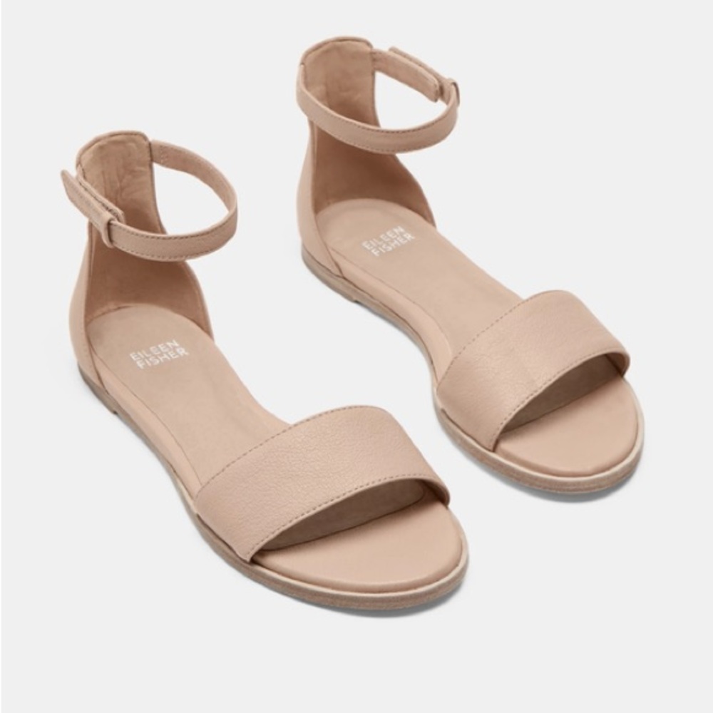 Eileen Fisher  Escape Tumbled Leather Sandal Nude Beige Size 10